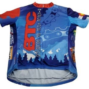 L COLORADO BICYCLE TOUR BTC RED BLUE MOUNTAIN TERRAIN CYCLING JERSEY MENS Large